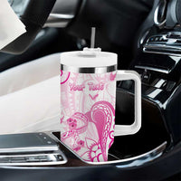 Personalised Breast Cancer Awareness Tumbler With Handle Ribbon Polynesian Pattern White Version LT05 - Polynesian Pride