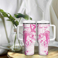 Personalised Breast Cancer Awareness Tumbler With Handle Ribbon Polynesian Pattern White Version LT05 - Polynesian Pride
