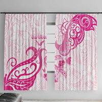 Breast Cancer Awareness Window Curtain Ribbon Polynesian Pattern White Version LT05 With Hooks White - Polynesian Pride