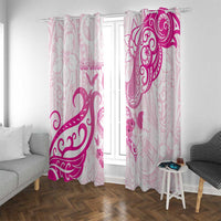 Breast Cancer Awareness Window Curtain Ribbon Polynesian Pattern White Version LT05 With Grommets White - Polynesian Pride