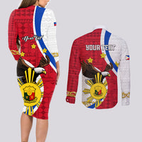 Personalized Philippines Couples Matching Long Sleeve Bodycon Dress and Long Sleeve Button Shirts The Eight-Rayed Sun Bald Eagle Polynesian Pattern LT05 - Polynesian Pride