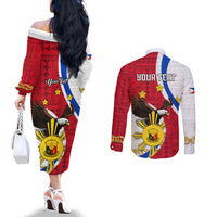 Personalized Philippines Couples Matching Off The Shoulder Long Sleeve Dress and Long Sleeve Button Shirts The Eight-Rayed Sun Bald Eagle Polynesian Pattern LT05 - Polynesian Pride