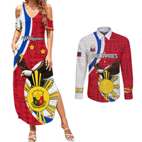 Personalized Philippines Couples Matching Summer Maxi Dress and Long Sleeve Button Shirts The Eight-Rayed Sun Bald Eagle Polynesian Pattern LT05 Red - Polynesian Pride