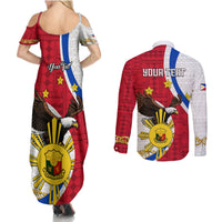 Personalized Philippines Couples Matching Summer Maxi Dress and Long Sleeve Button Shirts The Eight-Rayed Sun Bald Eagle Polynesian Pattern LT05 - Polynesian Pride