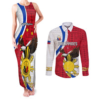 Personalized Philippines Couples Matching Tank Maxi Dress and Long Sleeve Button Shirts The Eight-Rayed Sun Bald Eagle Polynesian Pattern LT05 Red - Polynesian Pride