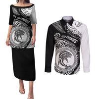 Go Fishing Couples Matching Puletasi Dress and Long Sleeve Button Shirts Polynesian Pattern LT05 Black - Polynesian Pride