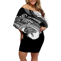 Go Fishing Off Shoulder Short Dress Polynesian Pattern LT05 Women Black - Polynesian Pride