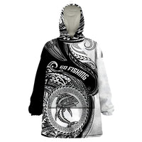 Go Fishing Wearable Blanket Hoodie Polynesian Pattern LT05 One Size Black - Polynesian Pride