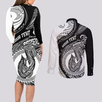 Personalized Go Fishing Couples Matching Long Sleeve Bodycon Dress and Long Sleeve Button Shirts Polynesian Pattern LT05 - Polynesian Pride