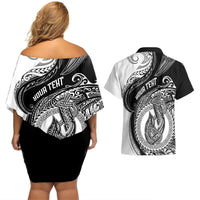Personalized Go Fishing Couples Matching Off Shoulder Short Dress and Hawaiian Shirt Polynesian Pattern LT05 - Polynesian Pride