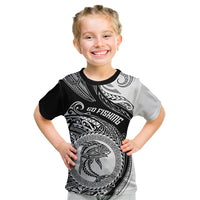 Personalized Go Fishing Kid T Shirt Polynesian Pattern LT05 Black - Polynesian Pride