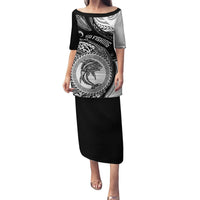 Personalized Go Fishing Puletasi Polynesian Pattern LT05 Long Dress Black - Polynesian Pride