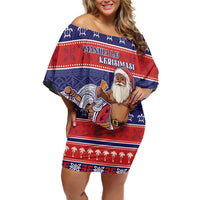 Samoa Christmas Family Matching Off Shoulder Short Dress and Hawaiian Shirt Samoan Santa Claus Manuia Le Kerisimasi