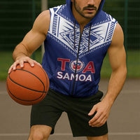 Super Toa Samoa Rugby Custom Sleeveless Zip Hoodie Warrior Spirit LT05 - Polynesian Pride