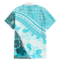Hawaiian Tapa Family Matching Off Shoulder Short Dress and Hawaiian Shirt Traditional Vintage Pattern Aqua LT05 - Polynesian Pride