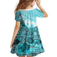 Hawaiian Tapa Family Matching Short Sleeve Bodycon Dress and Hawaiian Shirt Traditional Vintage Pattern Aqua LT05 - Polynesian Pride
