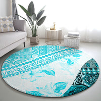 Hawaiian Tapa Round Carpet Traditional Vintage Pattern Aqua LT05 - Polynesian Pride