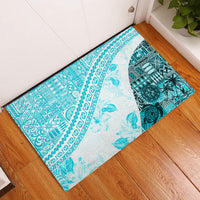 Hawaiian Tapa Rubber Doormat Traditional Vintage Pattern Aqua LT05 Aqua - Polynesian Pride