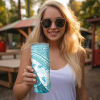 Hawaiian Tapa Skinny Tumbler Traditional Vintage Pattern Aqua