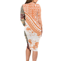 Hawaiian Tapa Long Sleeve Bodycon Dress Traditional Vintage Pattern Orange LT05 - Polynesian Pride