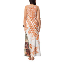 Hawaiian Tapa Tank Maxi Dress Traditional Vintage Pattern Orange LT05 - Polynesian Pride