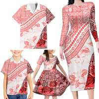 Hawaiian Tapa Family Matching Long Sleeve Bodycon Dress and Hawaiian Shirt Traditional Vintage Pattern Red LT05 - Polynesian Pride