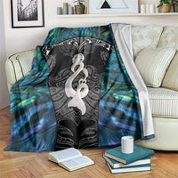 New Zealand Aotearoa Blanket Maori Taniwha Paua Shell LT05 Black - Polynesian Pride