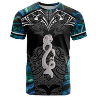 New Zealand Aotearoa T Shirt Maori Taniwha Paua Shell LT05 Black - Polynesian Pride