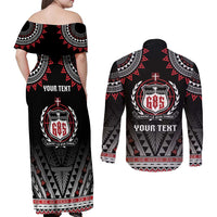 Personalised Samoa Black Saturday Couples Matching Off Shoulder Maxi Dress and Long Sleeve Button Shirt Samoa For Samoans
