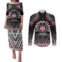 Personalised Samoa Black Saturday Couples Matching Puletasi and Long Sleeve Button Shirt Samoa For Samoans LT05 Black - Polynesian Pride