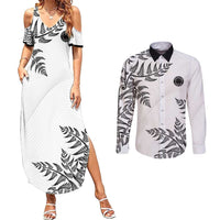 Custom New Zealand Football Couples Matching Summer Maxi Dress and Long Sleeve Button Shirt Aotearoa Pride LT05 White - Polynesian Pride