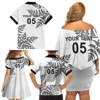 Custom New Zealand Football Family Matching Off Shoulder Short Dress and Hawaiian Shirt Aotearoa Pride - Polynesian Pride