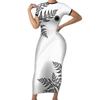 Custom New Zealand Football Short Sleeve Bodycon Dress Aotearoa Pride LT05 Long Dress White - Polynesian Pride