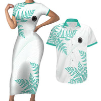 Custom New Zealand Football Couples Matching Short Sleeve Bodycon Dress and Hawaiian Shirt Aotearoa Pride Aqua Version - Polynesian Pride