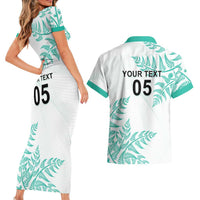 Custom New Zealand Football Couples Matching Short Sleeve Bodycon Dress and Hawaiian Shirt Aotearoa Pride Aqua Version - Polynesian Pride