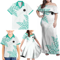 Custom New Zealand Football Family Matching Off Shoulder Maxi Dress and Hawaiian Shirt Aotearoa Pride Aqua Version - Polynesian Pride
