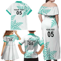 Custom New Zealand Football Family Matching Off Shoulder Maxi Dress and Hawaiian Shirt Aotearoa Pride Aqua Version - Polynesian Pride