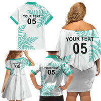 Custom New Zealand Football Family Matching Off Shoulder Short Dress and Hawaiian Shirt Aotearoa Pride Aqua Version - Polynesian Pride
