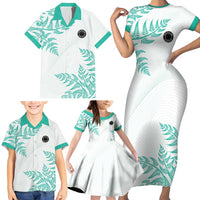 Custom New Zealand Football Family Matching Short Sleeve Bodycon Dress and Hawaiian Shirt Aotearoa Pride Aqua Version - Polynesian Pride