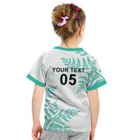 Custom New Zealand Football Kid T Shirt Aotearoa Pride Aqua Version LT05 - Polynesian Pride