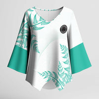 Custom New Zealand Football Kimono Sleeve Blouse Aotearoa Pride Aqua Version LT05 Female Aqua - Polynesian Pride