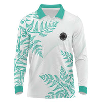 Custom New Zealand Football Long Sleeve Polo Shirt Aotearoa Pride Aqua Version LT05 Aqua - Polynesian Pride