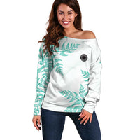 Custom New Zealand Football Off Shoulder Sweater Aotearoa Pride Aqua Version LT05 Women Aqua - Polynesian Pride