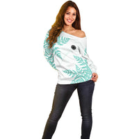Custom New Zealand Football Off Shoulder Sweater Aotearoa Pride Aqua Version LT05 - Polynesian Pride