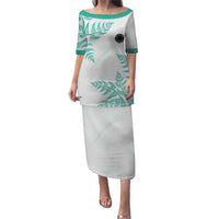 Custom New Zealand Football Puletasi Aotearoa Pride Aqua Version LT05 Long Dress Aqua - Polynesian Pride