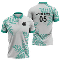 Custom New Zealand Football Zipper Polo Shirt Aotearoa Pride Aqua Version LT05 - Polynesian Pride