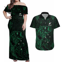 Custom New Zealand Fishing Couples Matching Off Shoulder Maxi Dress and Hawaiian Shirt Maori Tribal Pattern - Polynesian Pride