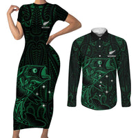 Custom New Zealand Fishing Couples Matching Short Sleeve Bodycon Dress and Long Sleeve Button Shirt Maori Tribal Pattern - Polynesian Pride