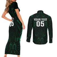 Custom New Zealand Fishing Couples Matching Short Sleeve Bodycon Dress and Long Sleeve Button Shirt Maori Tribal Pattern - Polynesian Pride