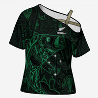Custom New Zealand Fishing Cross Shoulder Shirt Maori Tribal Pattern LT05 Female Black - Polynesian Pride